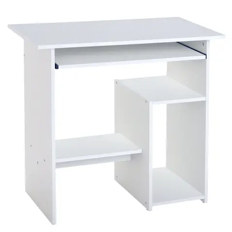 HOMCOM Compact Small Computer Table Wooden Desk Keyboard Tray Storage Shelf Modern Corner Table Home Office White