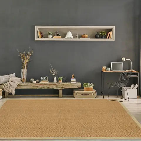 Likewise Rug Herringbone Coir Border Rectangle Natural/Cream 135x200cm