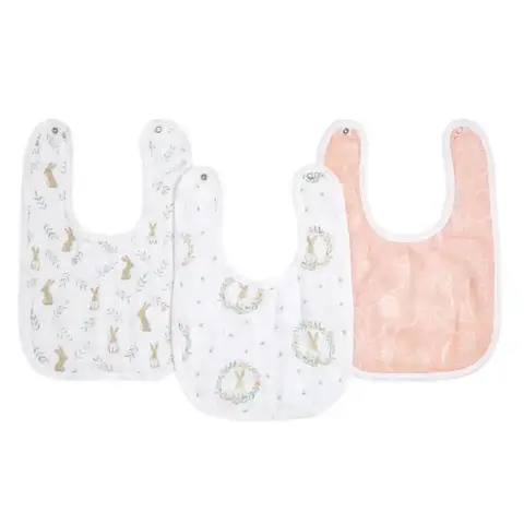 aden + anais™ Essentials Cotton Muslin Snap Bibs 3 Pack Blushing Bunnies