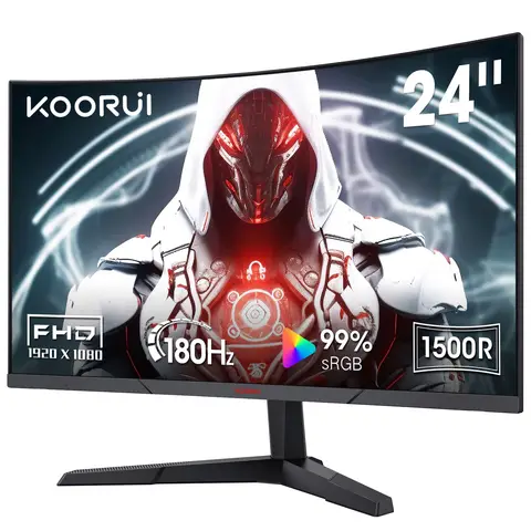 KOORUI 24E6CA – Moniteur de jeu incurvé VA FHD 180 Hz 23,6", Moniteur de jeu incurvé KTC 24E6CA 23,6 pouces rouge-noir, Moniteur d'ordinateur incurvé VA FHD 1920×1080 1500R, Taux de rafraîchissement 180 Hz avec FreeSync, Anti-tearing, Ports DP HDMI, Compatible VESA 75×75, Esthétique de jeu rouge-noir pour le jeu sur PC