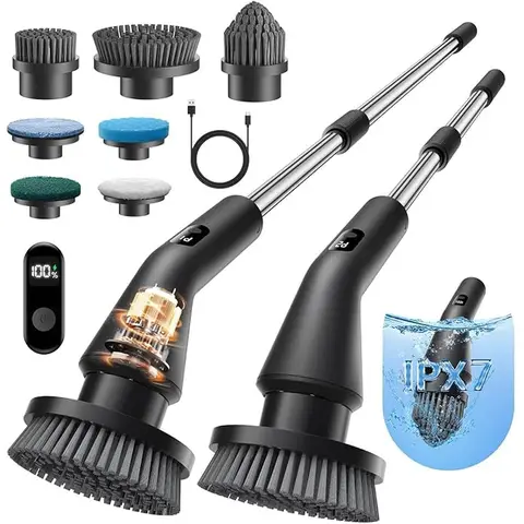 Leebein Electric Cleaning Brush， 2025 Spin Scrubber， IPX7 Waterproof and 7 Brush Heads， Extendable Long Handle and 2 Speeds Scrubber for Bathroom， Floor， Kitchen, New Year Sale , Top gift picks