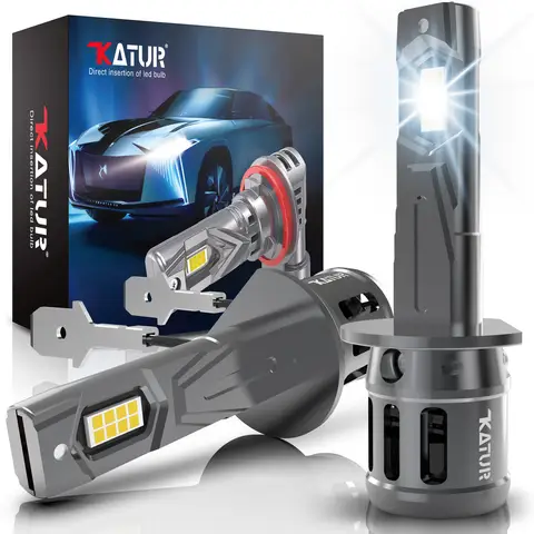 KATUR H1 LED Headlight Bulbs, 100W 30000LM 6000K Xenon White H1 Headlight Bulb 1:1 Mini Size Plug and Play H1 LED Bulb, Pack of 2