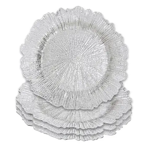 Maison by Premier Set of 4 33cm Dia Silver Finish Reef Charger Plates