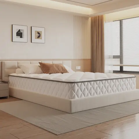 Lexzurn pocket spring mattress, 140 x 200 cm, 7-zone spring mattress, 140 x 200 cm, 22 cm high, ergonomic and breathable, firmness level H3, mattress with fitted sheet, 10 layers of high-quality material