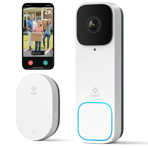 Woox videodeurbel met gong, wifi, slimme deurbel met camera, draadloos, batterij, 2K FHD, 170° ultragroothoek, detectie van mensen en pakketten, nachtzicht, 2-weg audio, compatibel met Alexa