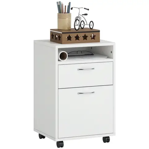 HOMCOM Filing Cabinet, Mobile File Cabinet with 2 Lockable Drawers, Office Home Organiser on Wheels for A4 White