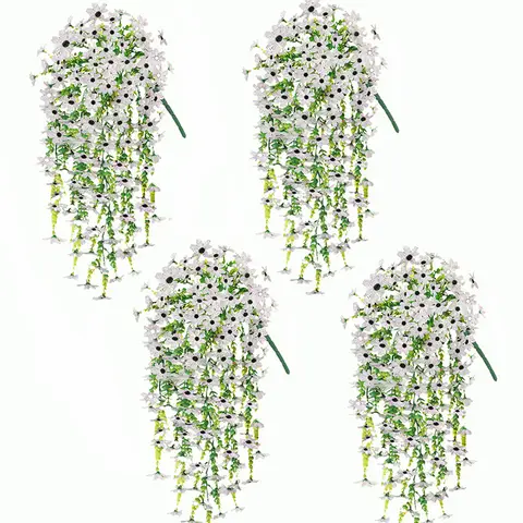 4Pcs 28.7in/72.8cm
Artificial Hanging Flowers for Outdoors Fake Plants Decoration,Faux Silk Colorful Daisy Eucalyptus Realistic for Outside Home Planter Porch Patio Yard Decor(white)