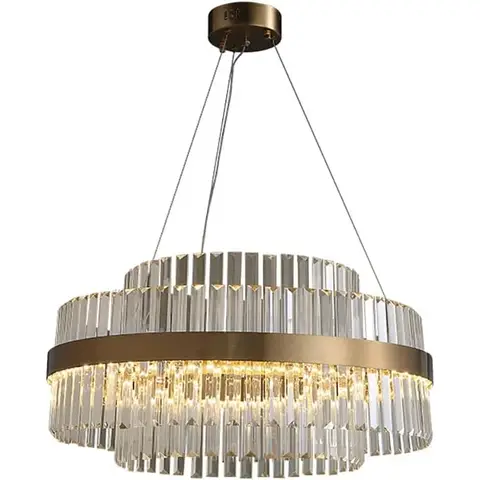 Moderne Kristall-LED-Kronleuchter in Messing, 2-stufige Kristall-Pendelleuchte mit verstellbarem Kabel, luxuriöse Messing-Deckenleuchte für Küche, Esszimmer, Wohnzimmer, Flur