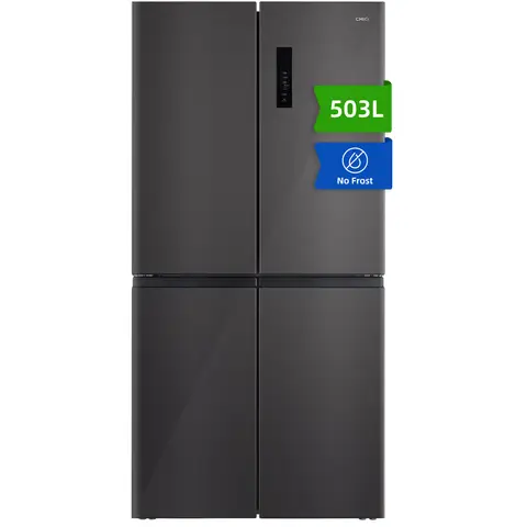 CHiQ  Amerikanischer Kühlschrank mit Querklappe, 177 cm Höhe, 69 cm Tiefe, 503 L, Inverter-Kompressor, Total NoFrost, Multi Air Flow, Care+ Space, Schnellgefrieren, LED-Touchdisplay, EEK E, dunkel, CCD503NEIBE, 2025
