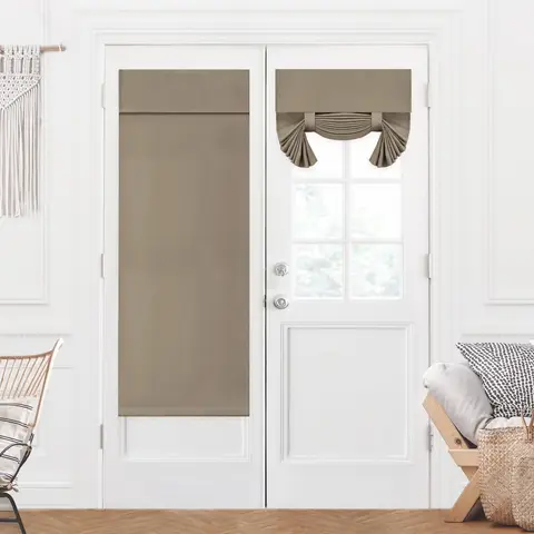 Deconovo Blackout Plain Fabric Hook & Loop Door Curtain, 1-Pc 66*175 Khaki