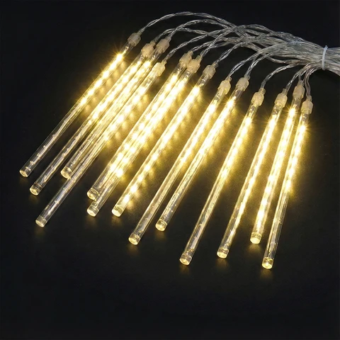 M.TK Meteor Shower Lights with 8 Tubes 192 LEDs Falling Rain Drop String Lights Waterproof Icicle Snow Fall String Lights for Christmas Tree(8 Tubes, Warm White)