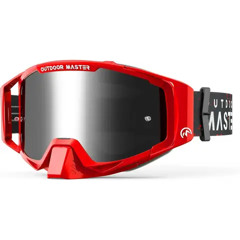 OutdoorMaster Mustang OTG-Farbbrillen für Dünenbuggy, für Herren, Damen, Erwachsene, Jugendliche, roder Rahmen, graue Linsen mit Silber