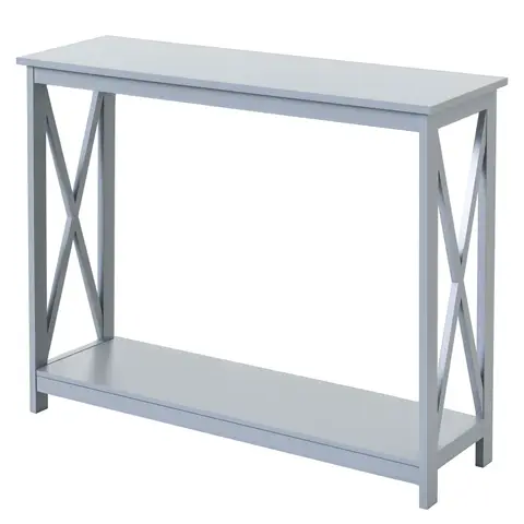 HOMCOM Console Table Hallway Desk w/Storage Shelf, X Design for Living Room Entryway, Grey