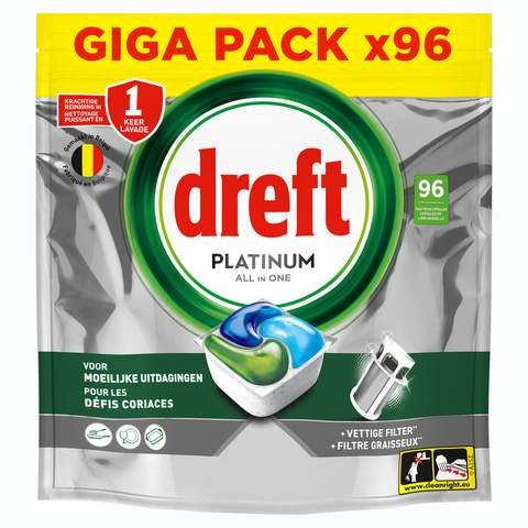 Dreft Platinum All In One Vaatwastabletten Original, 96 Capsules