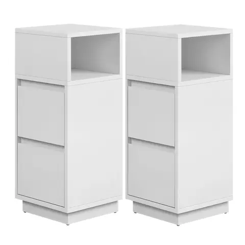 Ochama x SONGMICS Set of 2 Narrow Side Tables, Slim End Table with 2 Drawers, 1 Open Compartment, for Living Room, Bedroom, White
