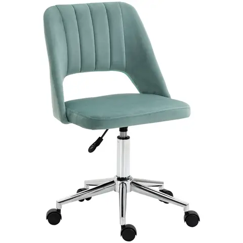 Vinsetto Modern Office Chair, Velvet-feel Fabric Desk Chair with Wheels, Comfy Armless Swivel Vanity Chair for Makeup, Nail Tech, Bedroom, Green