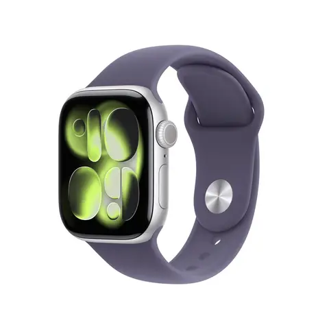 Apple Watch Series 11 GPS 42mm Silber Aluminiumgehäuse mit Purple Fog Sportarmband - S/M