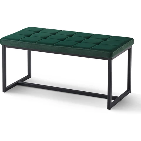 CLIPOP Dining Room Bench Seat Velvet Padded Cushioned Hallway Benches with Metal Frame Lounge Long Dinner Stool Green