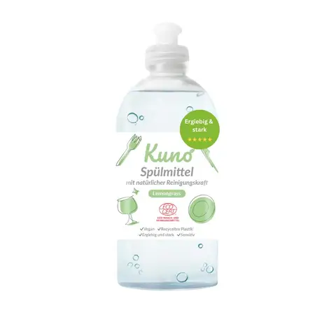 Kuno - Dishwasher Detergent, Biodegradable, Vegan, Lemongrass, Skin Care with Urea, Degreased, Liquid, Economical and Strong (500 ml, Pack of 1)
