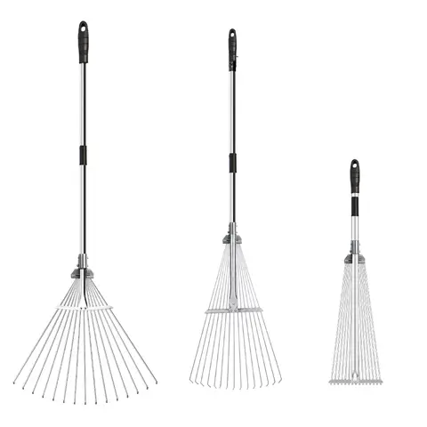 Râteau de jardin 77-160 cm râteau à gazon réglable, 15 dents en métal pour le nettoyage de la cour, Adapté pour balayer les feuilles, niveler la pelouse et l'entretien de la cour