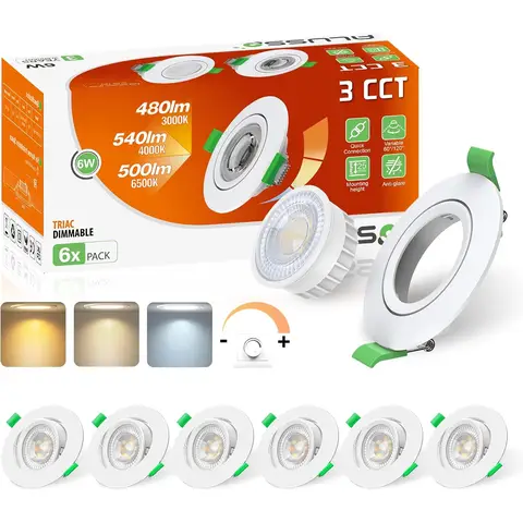 ALUSSO Lot de 6 spots encastrés inclinables à luminosité ajustable de 76 mm - 6 W 