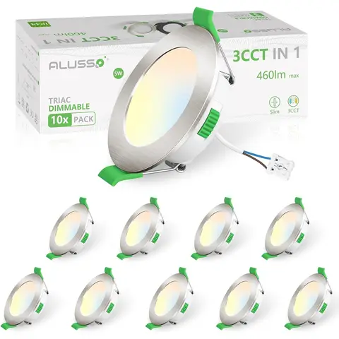 ALUSSO Recessed Spotlight LED 230 V Dimmable 68 mm, 5 W 440 LM LED Spots, 3CCT 3000
K Warm White 4000 K Neutral White 6500 K Cool White Recessed Lights, IP44 LED
Ceiling Spotlights for Bathroom