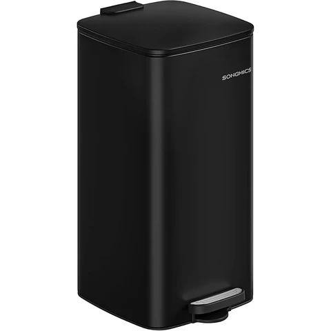 SONGMICS Kitchen Bin, 8-Gallon (30 L) Trash Bin, Steel Pedal Bin, with Inner Bucket, Soft Close and Stays Open, Ink Black LTB593B02