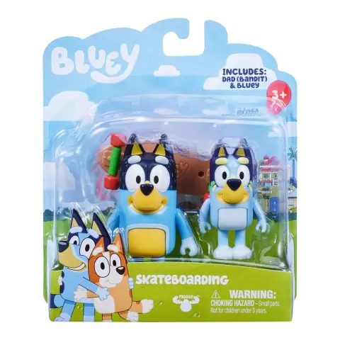 Bluey and Bandit 2 Figure Set with Skateboard