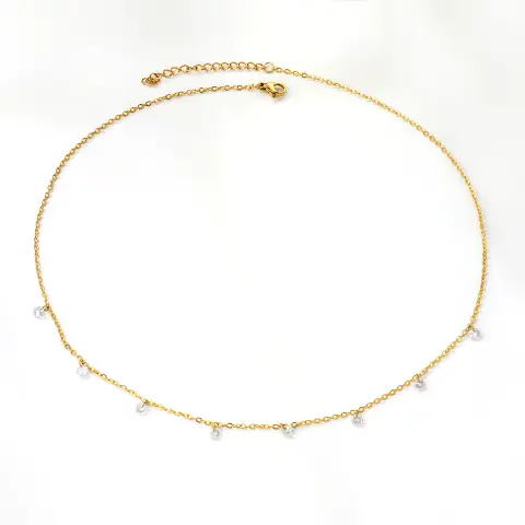 Chain and Diamonte 18K Gold Plated 18cm Necklace 4mm Diamonte Gems