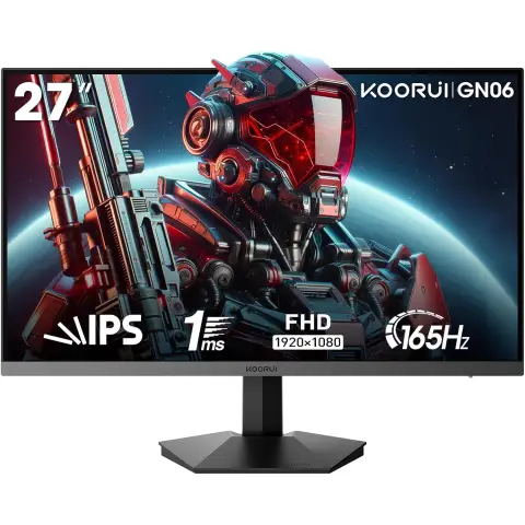KOORUI 27 Inch Gaming Monitor, 165Hz, FHD, IPS, 1ms, DCI-P3 90%, Adaptive Sync, HDMI/DisplayPort, Black