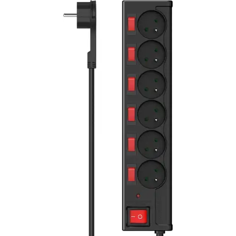 Hama 6-socket surge protector strip 1.4m with switches - black