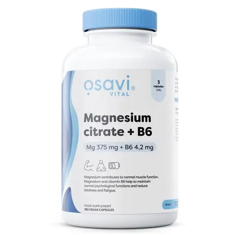 Osavi Magnesium Citrate + B6, 375mg + 4.2mg - 180 Vegan Capsules