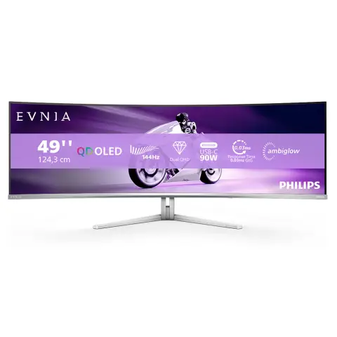 Philips Evnia Philips 8000 49M2C8900L/00 QD 48.9" Curved OLED Dual QHD 144Hz 0.03ms Gaming Monitor
