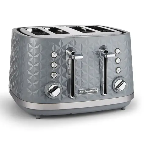 Morphy Richards Vector 4-Slice Toaster, Wide Slots, Textured, Grey - 248135