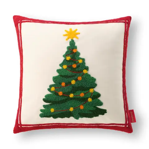 Phantoscope Verpakking van 1 Kerstkussenslopen, Pluche Sherpa Fleece Rendierkussen Zachte Fluweel Kerstboom Decoratieve Kussens voor de Bank, Groen en Rood, 18 x 18 inch