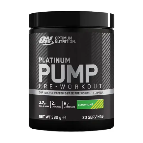 Optimum Nutrition Platinum Pump Caffeine-Free Pre-Workout Powder - Lemon-Lime, with 8g L-Citrulline, 3.2g Beta-Alanine, Fruitflow®, for Muscle Function & Blood Flow, 20 Servings (380g)
