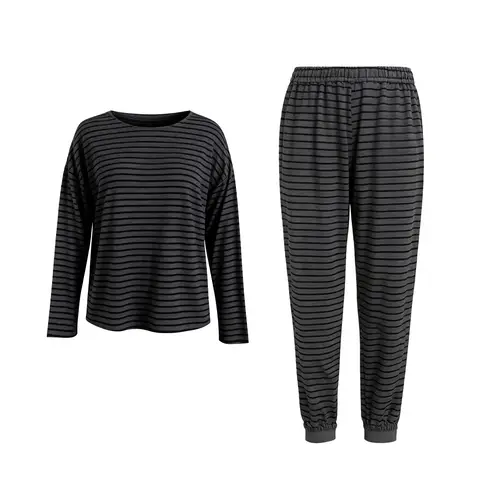 IZURIA round-neck striped black long sleeved top and pants set  M