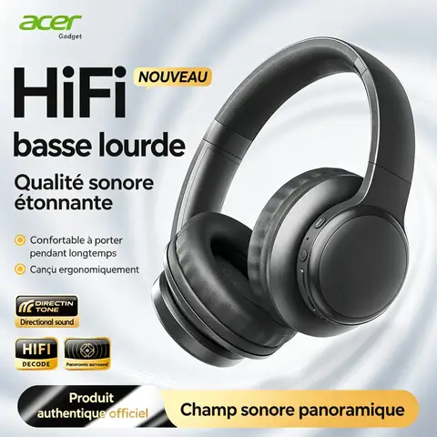 Acer OHR559 OWS Casque sans fil, Design élégant, Audio spatial ACS, Autonomie en veille ultra-longue, Bluetooth 5.3, Grands transducteurs, Portable et pliable, Mode faible latence pour le jeu, Appels vocaux HD, Audio spatial, Excellent cadeau de vacances, Port de charge Type-C