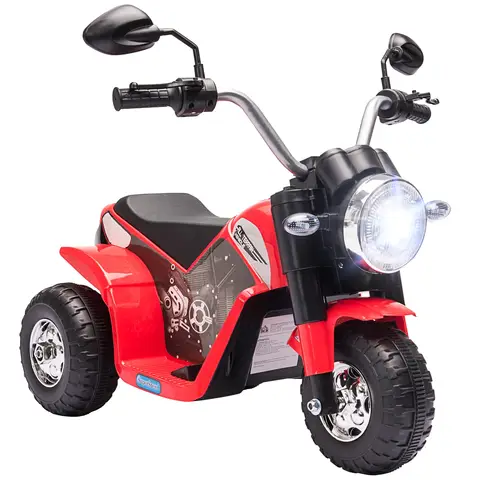 HOMCOM 6V Kids Electric Motorbike 3 Wheels Ride On Toy with Horn Headlights Realistic Sounds for Girl Boy 18 - 36 Months Red