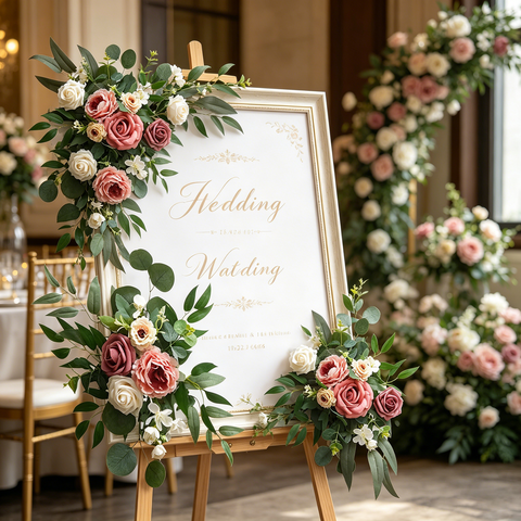 2Pcs 19.69in/50cm
Artificial Flower Swag for Wedding Ceremony Sign Wedding Reception Backdrops Table Decoration Flower Arrangements