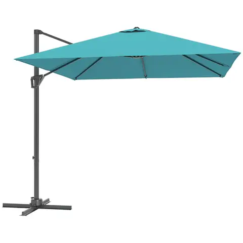 Outsunny 2.5 x 2.5m Patio Offset Parasol Umbrella Cantilever Hanging Aluminium Sun Shade Canopy Shelter 360° Rotation with Cr
