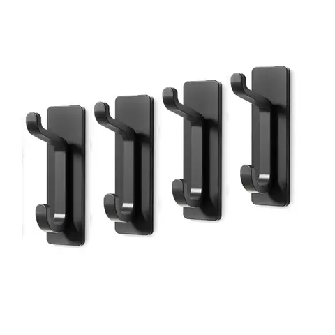 JORDAN&JUDY No-Drill Strong Adhesive Hooks, 4-Pack, Stainless Steel, Damage-Free, Over-Door Storage, Black