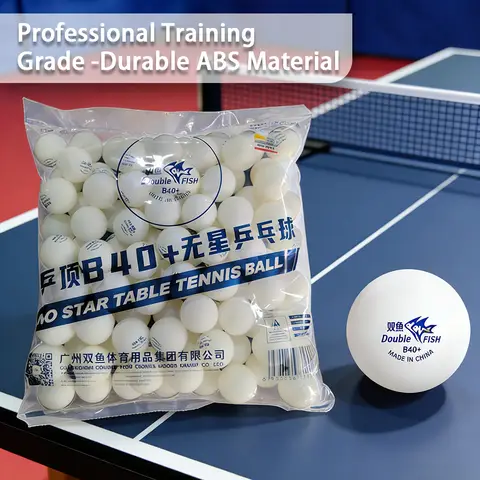 Double Fish B40+ No Star Training ABS Seamed Table Tennis Balls Bag of 100,white