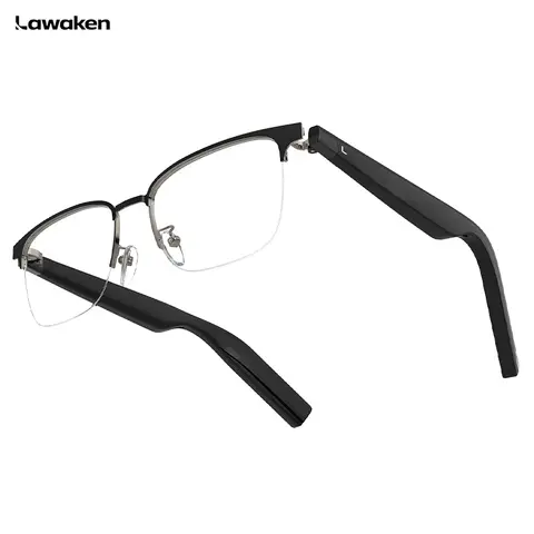 LAWAKEN AI Chat City Executive Titanium AI Smart Audio Glasses, 128 Languages Real-Time Translation, AI Note for Meeting Summary, AI agent of ChatGPT Gemini Claude, Waterproof, Lightweight, Long battery, Prescription Lenses, 5.3 Bluetooth, Hands-Free Wearable, Open-Ear Music & Calls, for ios android, Lightweight Fit, for Lifestyle & Travel