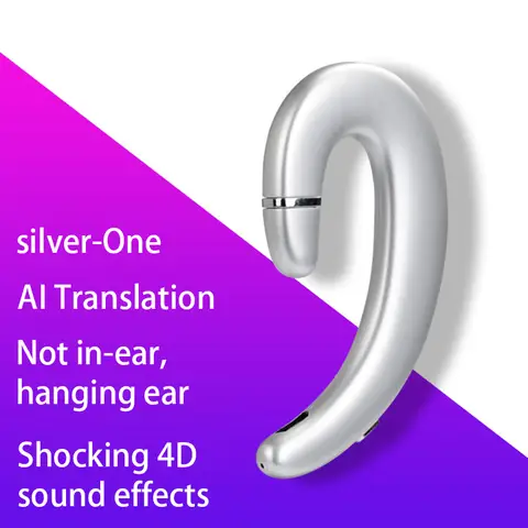 VoxorAI C6 Silver Single-Ear AI Translation Headset, Real-Time Translation Supporting 130 Languages, Cool Bluetooth Gaming Headset for Learning, Travel, and Business