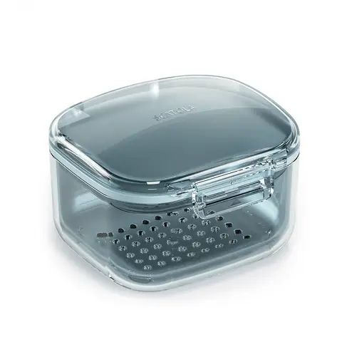 Retainer Case, Retainer Cleaner Case, Unique Denture Bath with Drain Tray, Suitable for Dentures, Denture Bridges, Partial Dentures, Traditional Braces, Etc. (Blue)