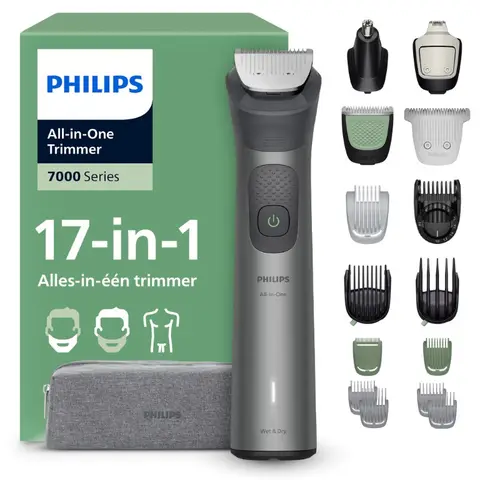 Philips Series 7000 Multigroom - Baardtrimmer - 17 in 1  - Neushaartrimmer - Precisietrimmer - Lichaamstrimmer - Wenkbrauwtrimmer -  Face&Hair&Body - Scheersensor - Opbergetui - Staal - MG7941/15