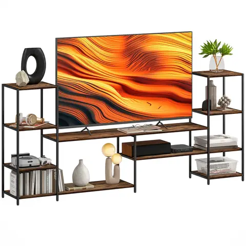 HOMCOM TV Unit for TVs Industrial TV Stand with Storage Shelves, Entertainment Centre 212W x 33D x 93H cm