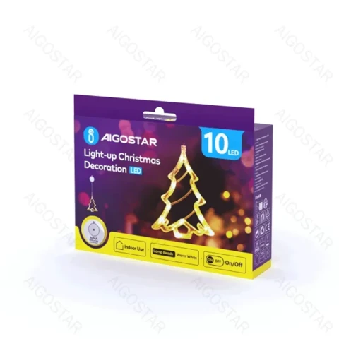 Aigostar Kerstboom Lichtsnoer Warm Wit 10 LED Werkt op Batterijen Hangdecoratie met Zuignap