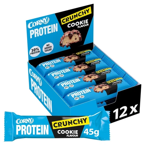 Corny Protein Crunchy Cookie Geschmack, 30% Protein, Eiweißriegel ohne Zuckerzusatz, Großpackung 12x45g